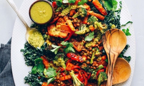 Roasted Vegetable & Lentil Kale Salad