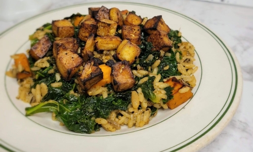 Crispy Baked Tofu with Kale & Wild Rice Salad